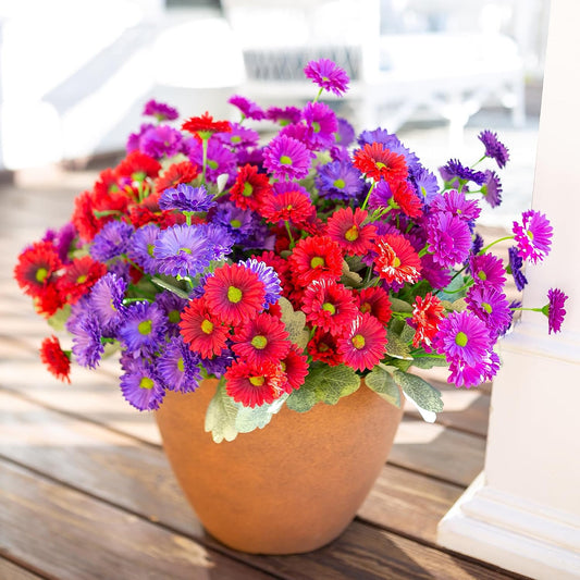 HyeFlora 6 Bundles Dahlia Artificial Flowers for Outdoors Decoration, Mix | Silk Flowers Fake Plants Realistic, Faux Flowers, UV Resistant, Outdoor Planters Front Door Yard Garden Patio Outside Home