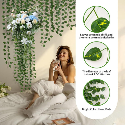 24 Pack 172Ft Fake Plants Artificial Vines for Room Decor, Faux Ivy Greenery Garland for Home Teen Girls Bedroom Living Aesthetic Farmhouse Dorm Wall Decoration, Wedding Easter Christmas Party Gift