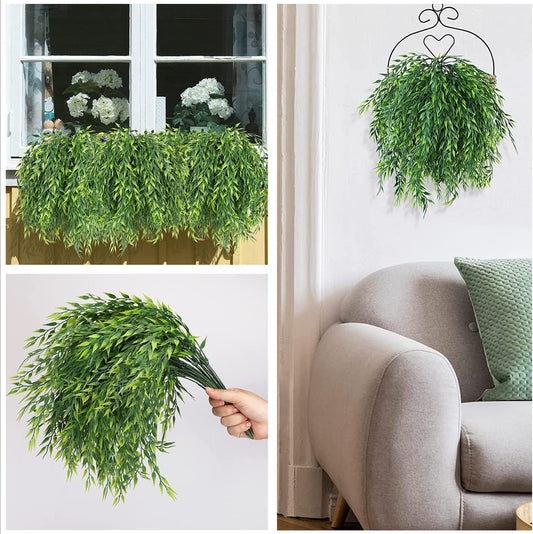 Artificial Weeping Willow Plants, Fake Hanging Vine Decor Plastic Greenery Leaves Faux Ivy for Indoor Outdoor Garden Door Wall DIY Basket Planter Filler Wedding Party Decoration Blackish Green