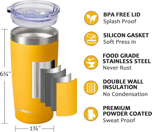 Coffee Tumbler, 20 oz Insulated Travel Mug Stainless Steel
