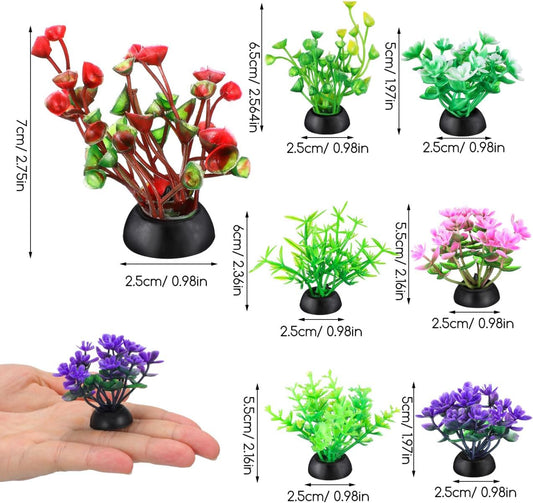 40Pcs Fish Tank Decorations Set Mini Artificial Aquarium Plants Colorful Plastic Water Grass Accessories for Betta Goldfish Turtle Tank