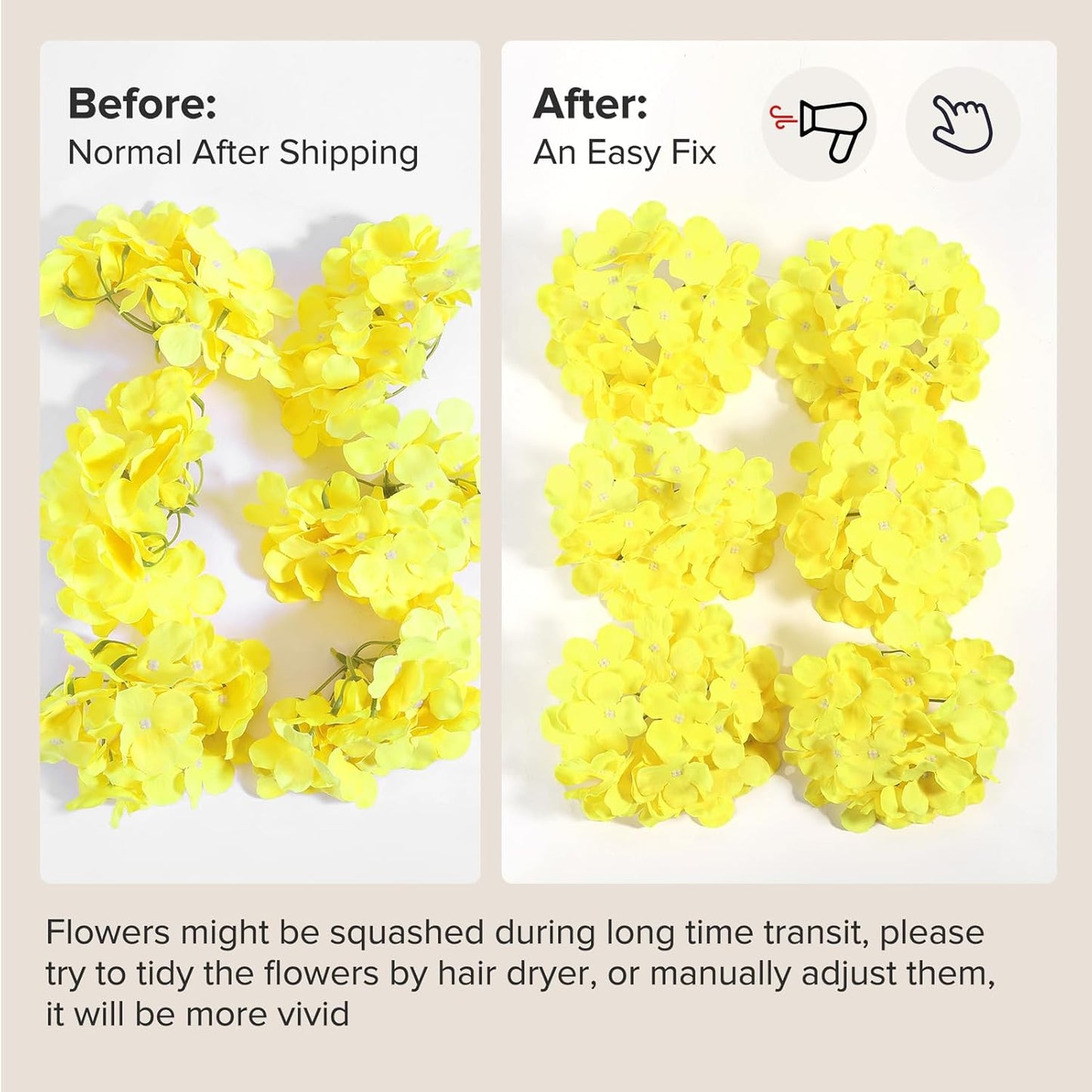 64 PCS Artificial Hydrangea Flowers, Silk Hydrangea Full Flowers Heads with Stems for Wedding Centerpieces, Home, Garden, Baby Shower, Party Decoration (Ivory)