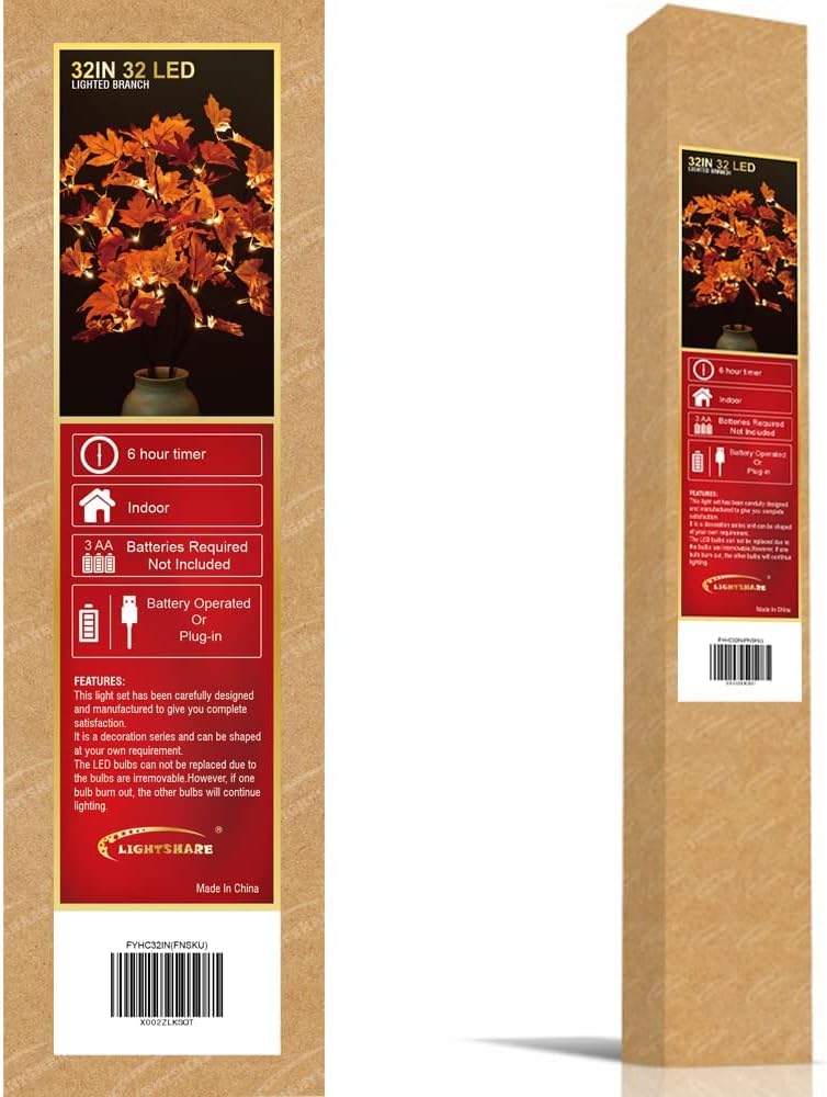6FT 120LED Artificial Lighted Maple Tree Warm White Fall Decorations Indoor Ourdoor, Orange
