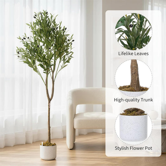 2Pack/19.7" Lemon Trees, Faux Green Bonsai Tree with White Marble-Look Pot and Cement Moss Base, Decorative Small Artificial Plants Indoor for Home & Office Desk - Colors B