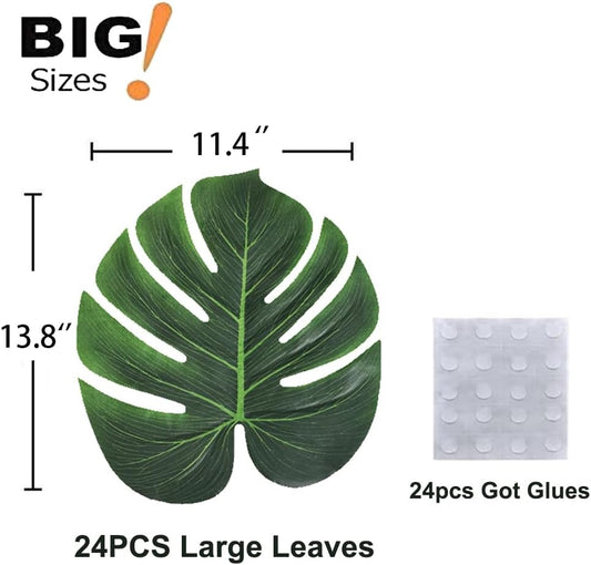 54 Pieces 7 Kinds Artificial Tropical Leaf Jungle Leaves Plant Safari Leaves Decorations Fake Palm Leaf with Stems for Hawaiian Luau Party Table Beach Birthday Wedding Theme Party Decorations