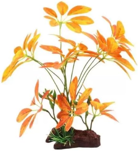 Artificial Aquarium Plants,Fish Tank Decorations Betta Leaf Hammock Driftwood 10in Realistic Silk & Plastic Plants, Hideout Decor for Betta. Goldfish,Reptiles,Small Tanks (YellowType-B)