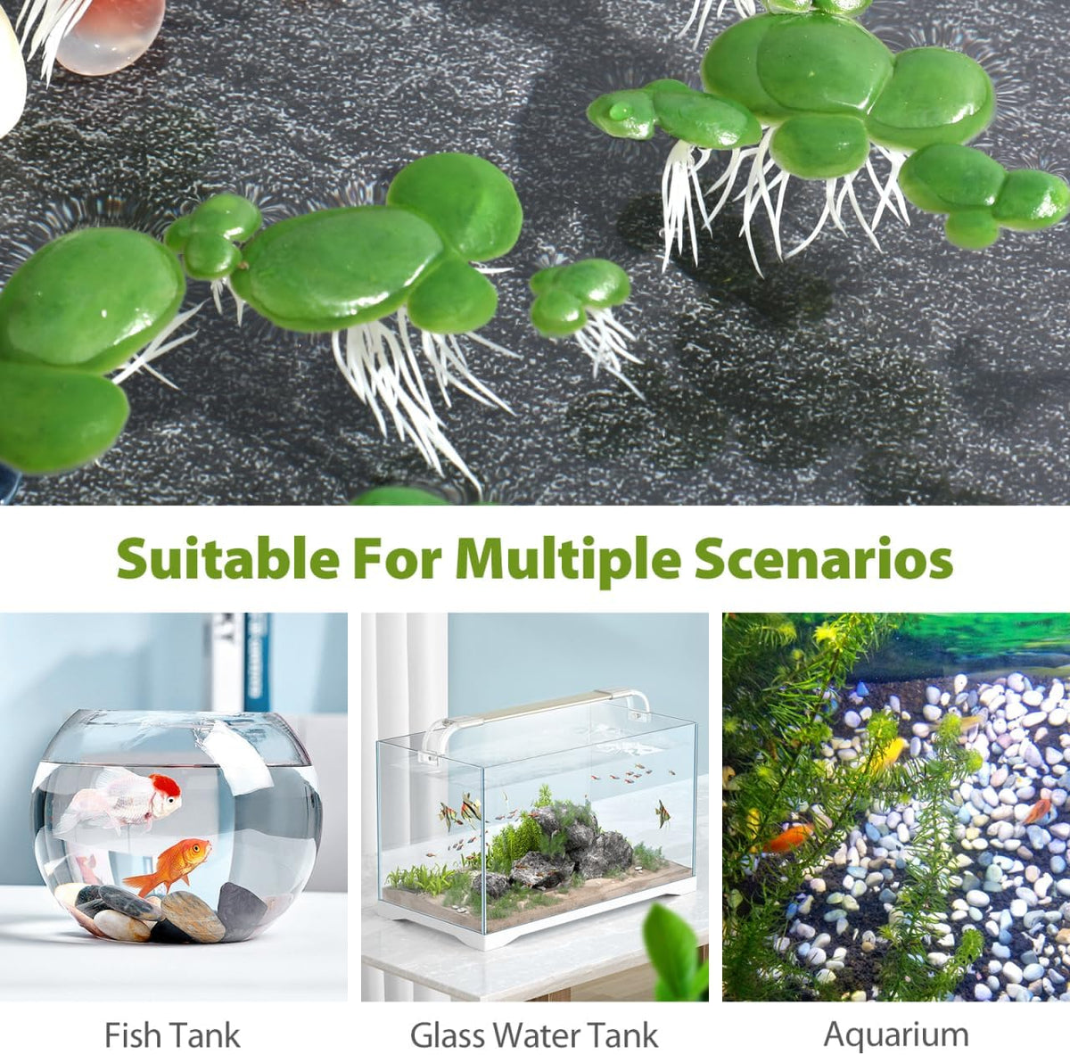 Artificial Duckweed Plants 36Pcs Floating Aquarium Decor Plastic Water Plants for Fish Tanks Pond Decoration Realistic Green Mini Fish Decor