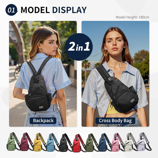 Convertible Sling Bag for Women Men Fit for 7.9" Tablet Yellow | Lightweight Mini Crossbody Backpack Daypack Anti-theft with Water Bottle Holder for Casual Travel Sport Hiking