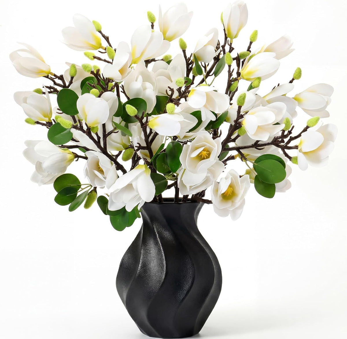 8 Pcs Artificial Magnolia Flowers Stem for Spring Decoration Faux Fake Flora Stems Beautiful Magnolia Office Hotel Home Decor Accent Pieces(No Pot)(Pink, White)