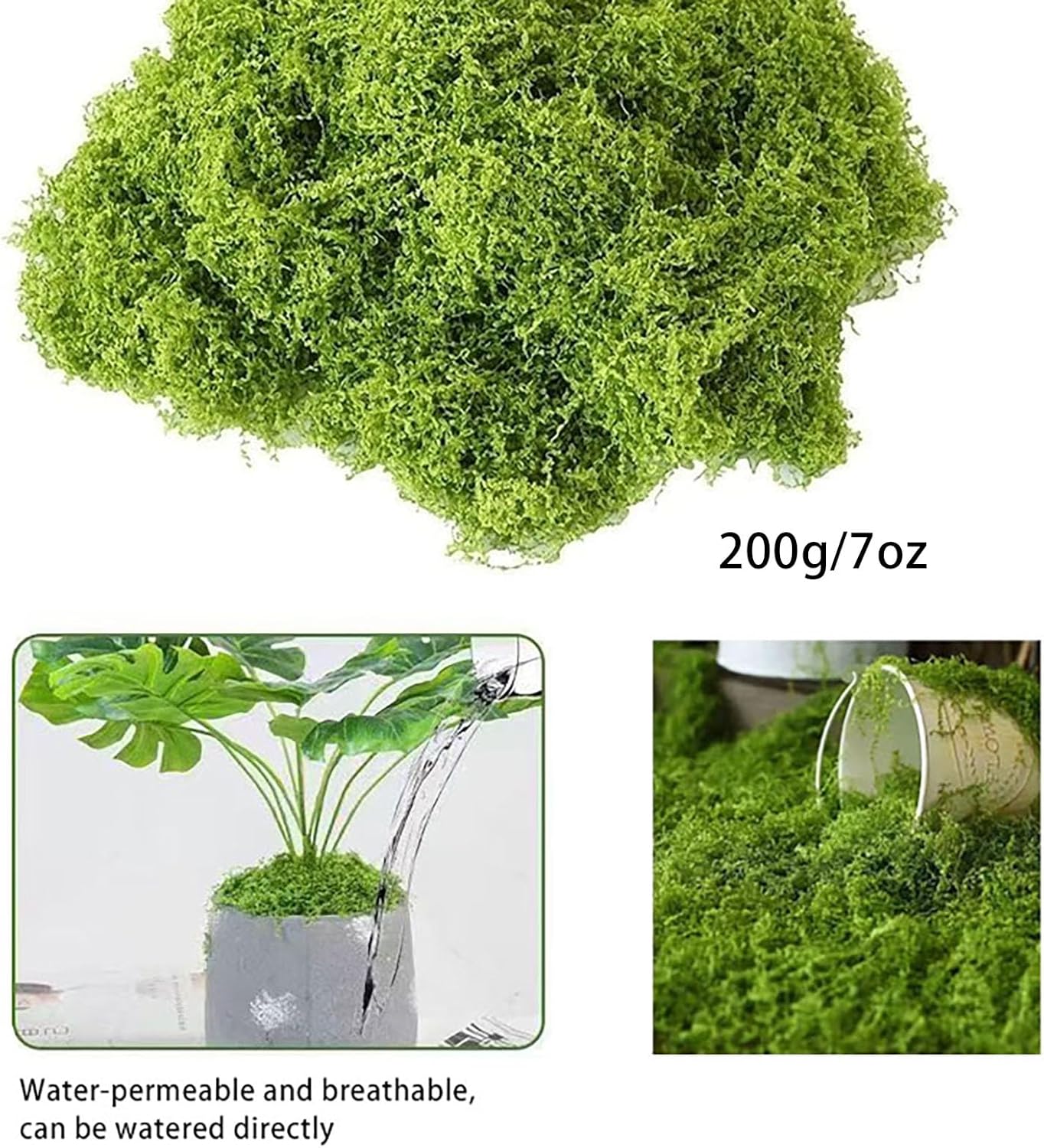 Fake Green Moss for Decorating, Artificial Moss for Aquarium Model Crafts Table Centerpieces Decor (Green, 200g/7oz)