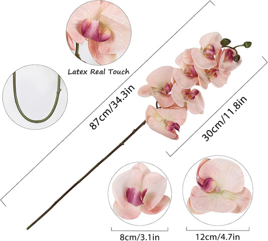 34.3" Pink Orchid Artificial Flowers, Real Touch Fake Orchid Latex Pink Flowers Phalaenopsis Branches for Home Party Wedding Bridal Shower Decoration, 2pcs Pink