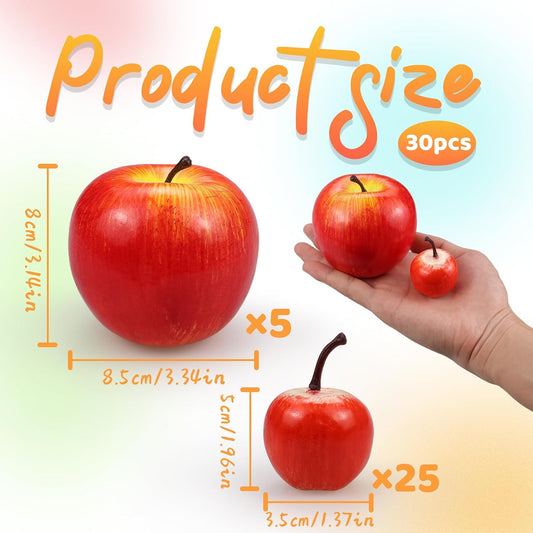 30 Pcs Artificial Red Apples, Fake Red Apples Decorative Fruit Lifelike Faux Apples Decorations Chirstmas, Fake Fruits Apples for Party Home Kitchen Table Basket Decor