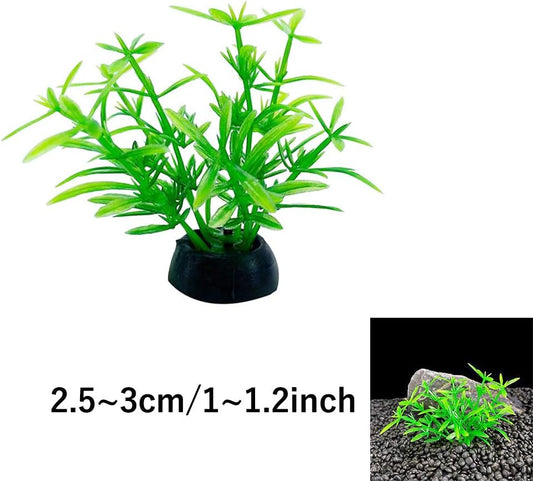 Aquarium Plant Fish Tank Decoration 20 Pieces Small/1" Tall Plastic Artificial Plant Goldfish Hidden Mini Grass Set (Green-C)