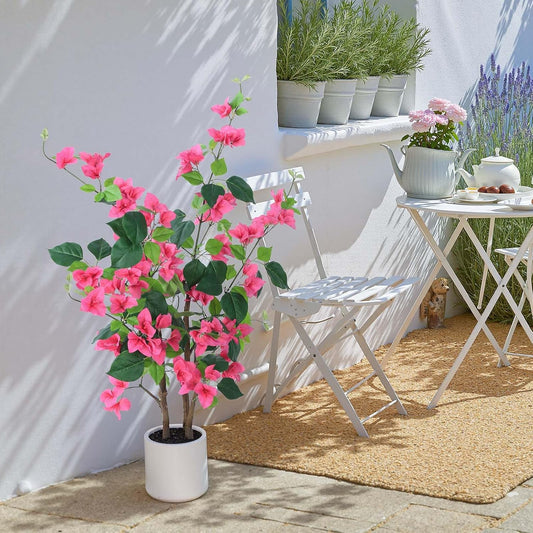 39.4 inch Artificial Bougainvillea Tree,Faux Flowers Plants with White Decorative Planter,Fake Tree for Living Room,Porch, Garden, Indoors & Outdoors,M100