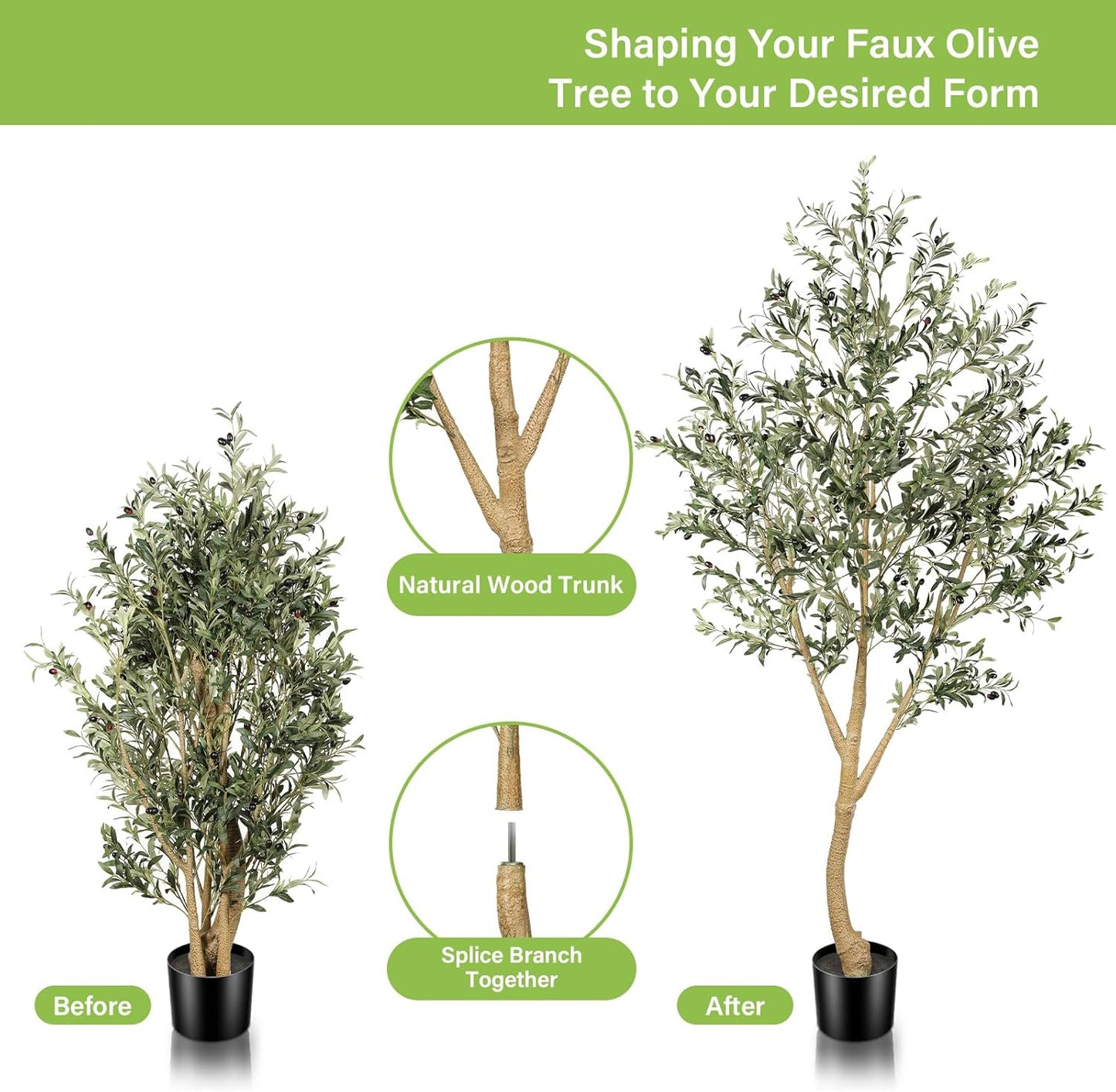 7FT Olive Trees Artificial Indoor - Tall Faux Olive Tree 7 Feet | Artificial Olive Tree with Realistic Leaves, Natural Trunk, Sturdy Base - Large Fake Olive Tree for Modern Home Office Decor