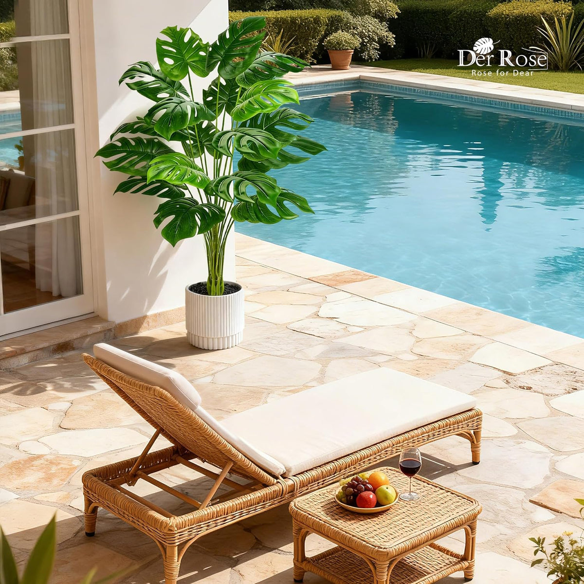 28" Fake Plants, Artificial Monstera Plants Indoor in White Pot | Faux outdoor plants add bright, clean tropical greenery to modern home office, bedroom, entryway, front porch and house decor