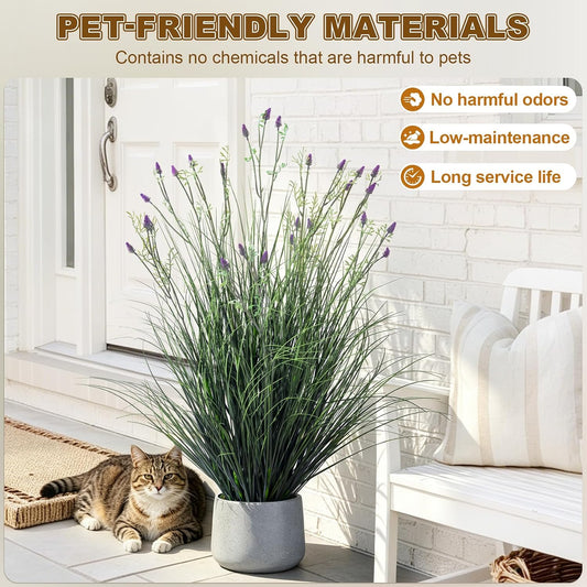 2 pack fake lavender faux plastic plantas synthetic pampas grass indoor outdoor realistic floor plants Lifelike Artificial Tall Grass Plant for home Office Wedding patio decor Housewarming Gift