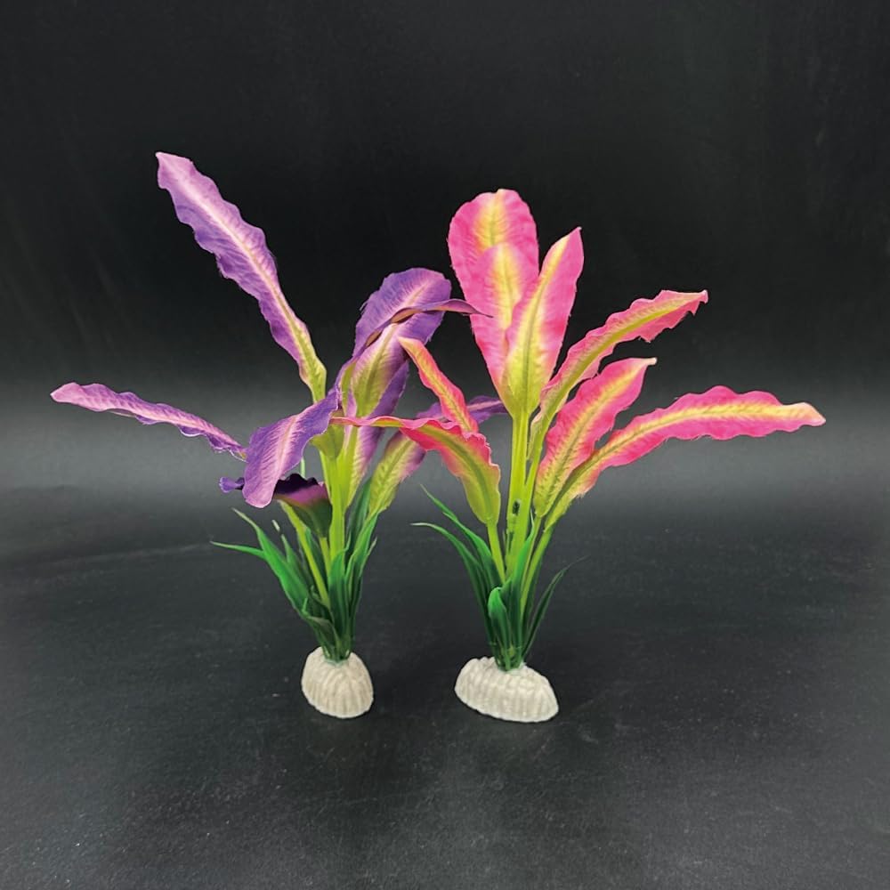 2pcs Set Green Artificial Plant Fish Tank Decor Aquarium Decorations Betta Leaf pad Hammock 8inch Silk/Plastic Plant Goldfish Fish Bowl Small Tank Plants (Green-2pcs-Set)