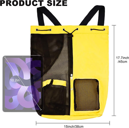 Mesh Beach Backpack with Wet Pocket Drawstring Pool Bag Waterproof Swimming Bag Gym Backpack for Men & Women