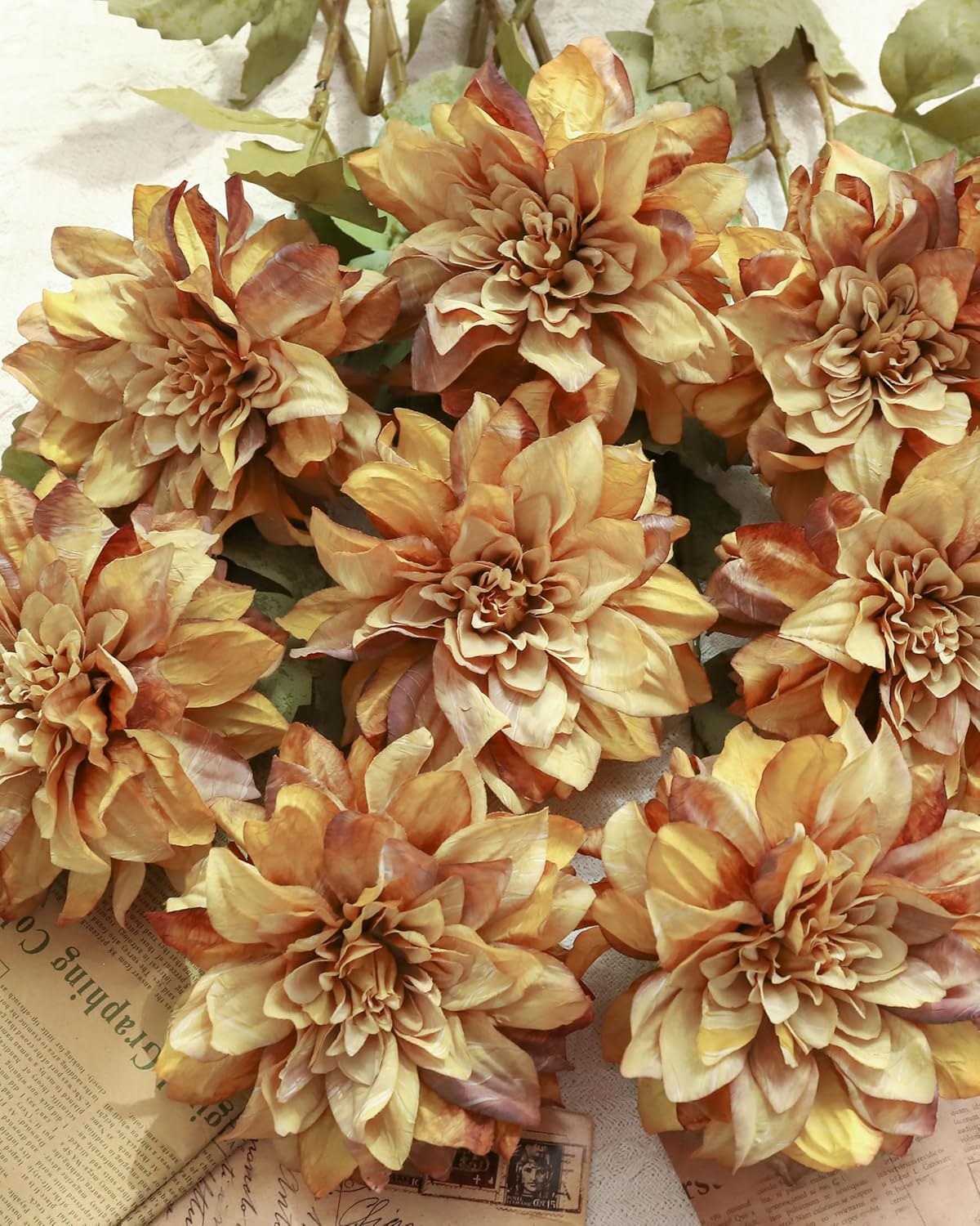 6PCS Artificial Dahlia Flowers,23.5" Long Stems Fake Flowers for Home Decor Wedding Centerpieces,DIY(Light Champagne)