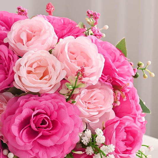 2 Bouquets Peonies Artificial Flowers, Mixed Pink Fake Flowers