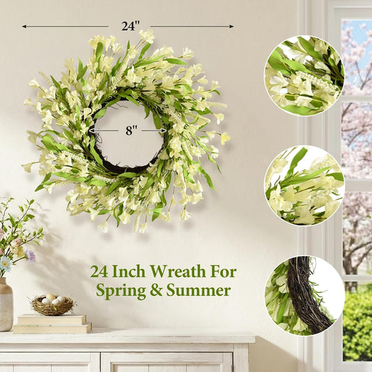 Yellow Spring Wreath for Front Door, 24 Inch Artificial Spring Forsythia Wreath with Blooming Branches, Spring Door Wreath Decor for Easter Farmhouse Home Indoor Outdoor Porch Decoration
