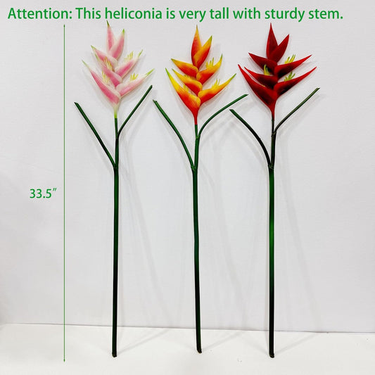 Artificial Heliconia 33.5" Long Stem Latex Faux Bird of Paradise Fake Tropical Flowers for Vase Bouquets Home Office Wedding Decor(Orange)