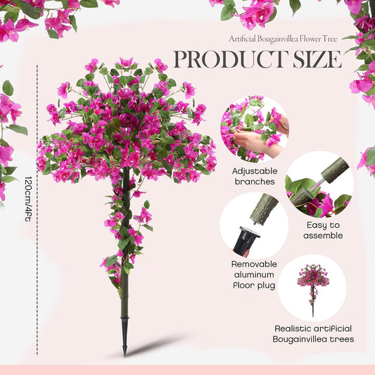 2 Pack 4ft Artificial Bougainvillea Trees for Outdoors Faux Bougainvillea Flowers Tree with Ground Spike Realistic Fake Topiary Plant Decorative for Front Porch Indoor Office Wedding Home