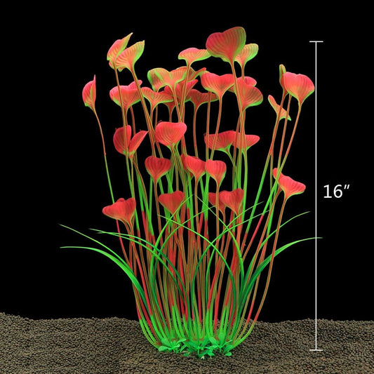 ALEGI Fish Tank Decorations Plastic Plants Large,Aquarium Artificial Plants Decoration Ornament Safe for All Fish-16 inch 2Pcs (Red 2 Pcs)