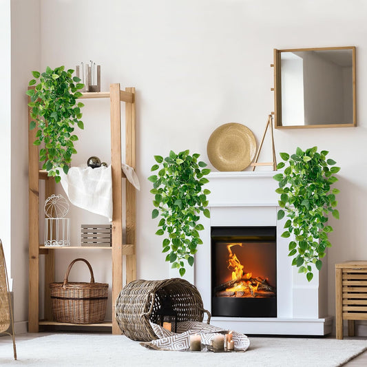 Fake Hanging Plants Artificial Hanging Plants Fake Ivy Vine Faux Pothos Vines Artificial Ivy Leaves Greenery Plant for Room Patio Home Indoor Outdoor Shelf Wall Garden Decor(No Baskets)