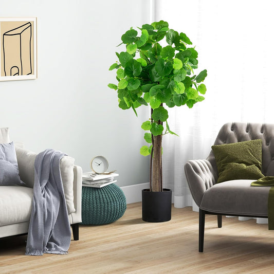 44” Artificial Crabapple Tree, Potted Fake Tree with Wood Trunk & PE rattans, Lush Mosses, Faux Greenery Plant in Pot with Adjustable Branches for Home Office Porch