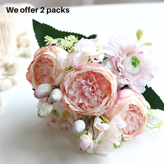 Artificial Peony Flowers, Light Pink Silk Fake Peonies Bouquet