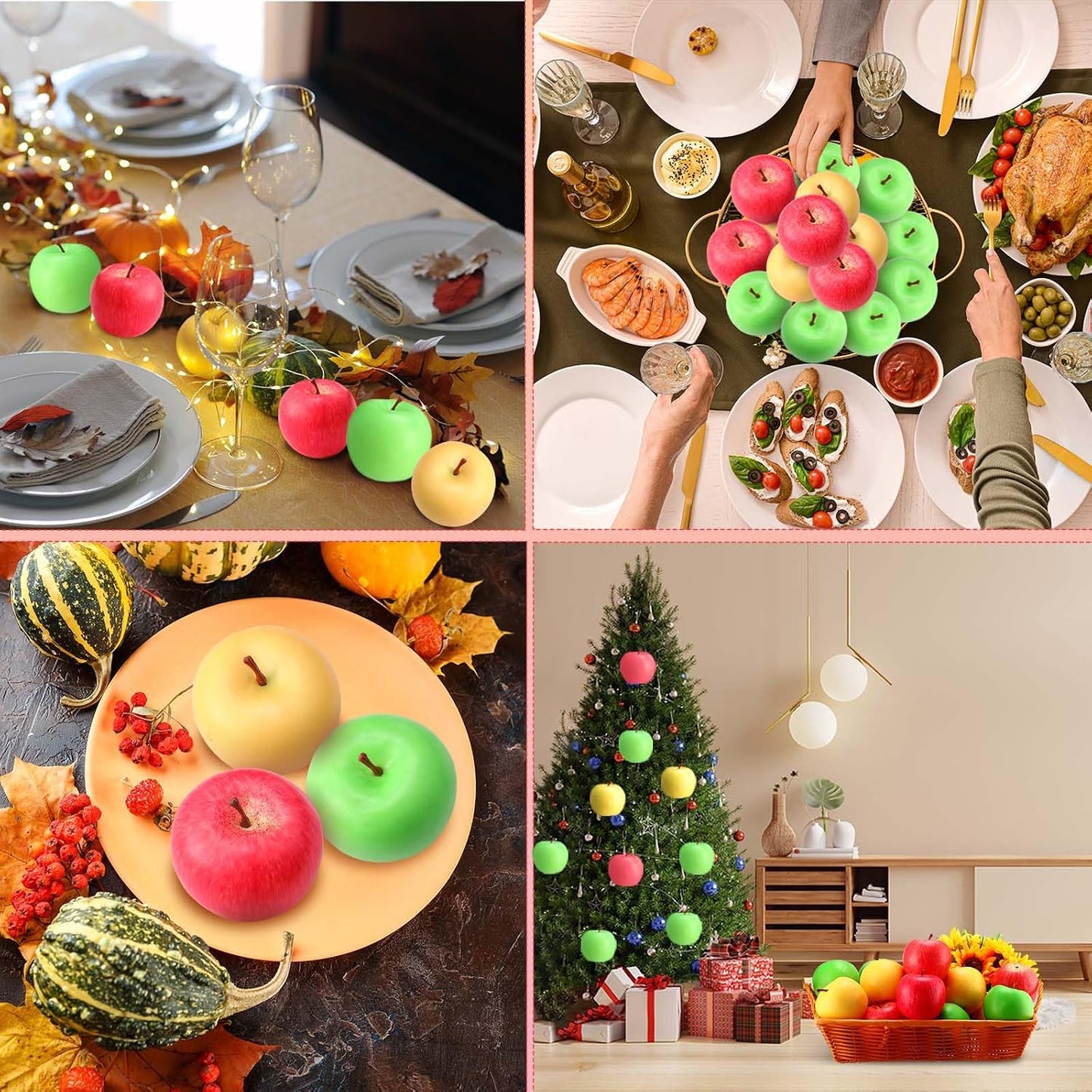 12 Pcs Red Green Yellow Artificial Apples 3.3 Inches Fake Plastic Fruit Realistic Apples Lifelike Foam Decorations for Fall Rosh Hashana Harvest Festival Kitchen Decor