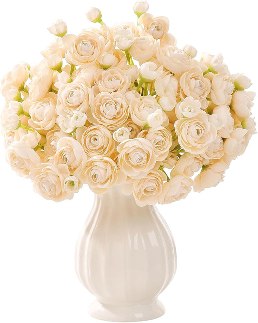 Mini Ranunculus Artificial Flowers Bouquet 20 PCS Creamy | Small Silk Faux Ranunculus,Easy Clean Lifelike flower for Wedding Bridal Baby Shower Centerpieces Arrangements Vase DIY