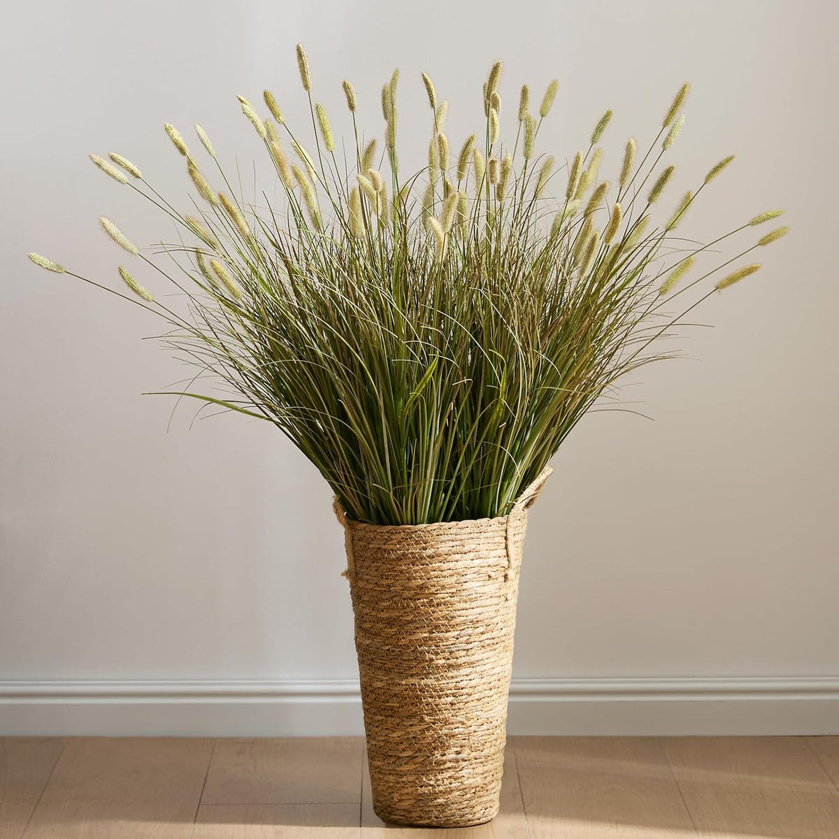24 inches Extra Lush Artificial Reed Grass (6pcs), Luxury Fake Plants with 10 Heads Dogtail Flower, Luxury Faux Greenery with Dogtail for Garden Porch and Home Decor (Green-10)