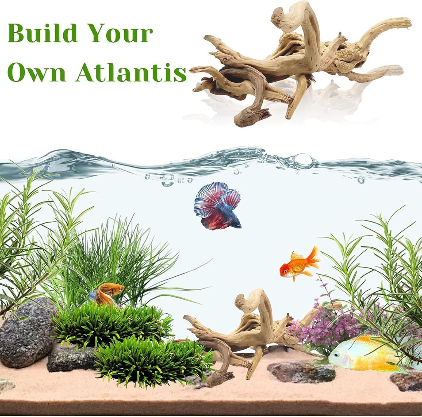 Natural Driftwood for Aquarium, 11-13 inch Reptile Branches Terrarium Wood Aquarium Trunk Driftwood Tree Fish Tank Log Decoration Pack of 2