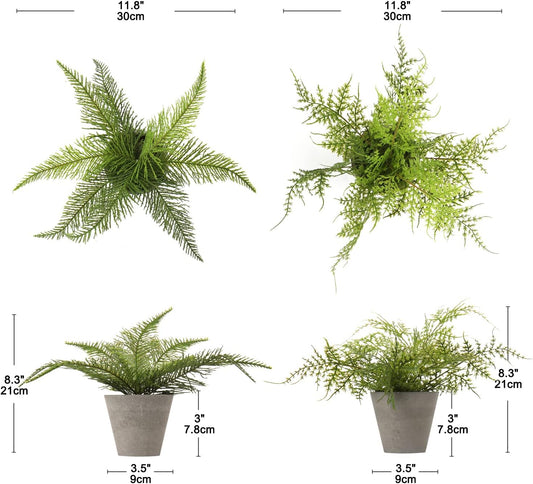 2PCS Fake Plants Potted Artificial Plants Greenery Faux Fern Eucalyptus Décor Plant for Indoor Home Office Bathroom Harmhouse Decoration
