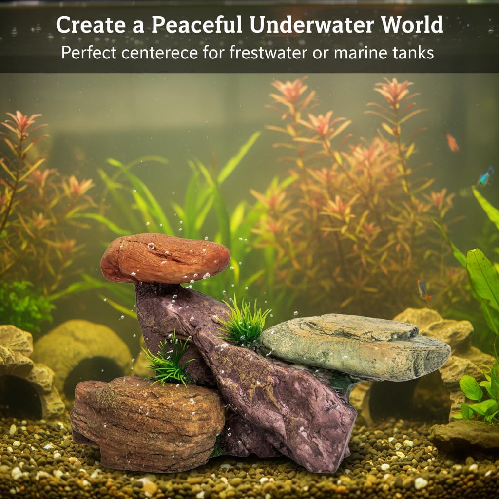 Small Aquarium Decor Rock, Resin Fish Tank Artificial Stone Ornament for Freshwater/Saltwater, Safe Landscape Hideout for Betta Fish, Goldfish and Aquatic Pets