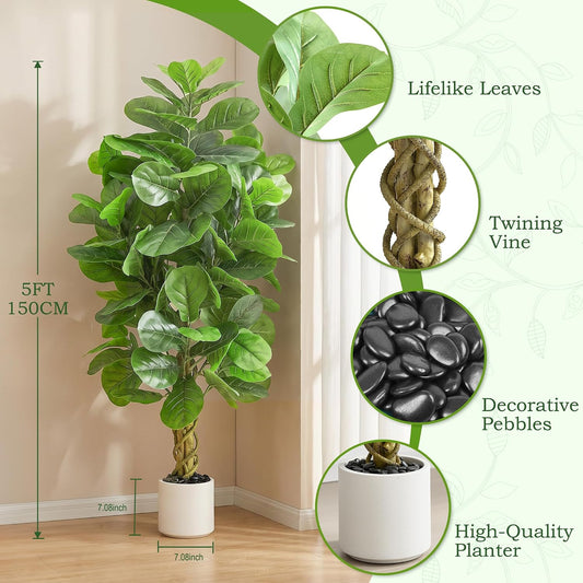 Faux Fiddle Leaf Fig Tree 5FT, Large Artificial Plants Indoor