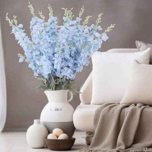Thiccywoov 24 Pcs Delphinium Artificial Flower 35.4'' Long Larkspur Stem Silk Fake Faux Flowers Bulk for Tall Vase Floral Arrangements Home Centerpiece Table Wedding Decor (White)
