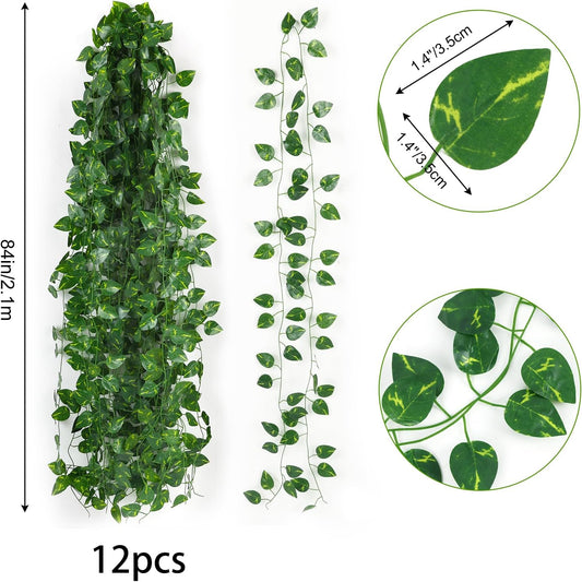 Fake Ivy Vines for Room Decor 12pcs Fake Ivy Greenery Garland Wall Decor (Pothos)