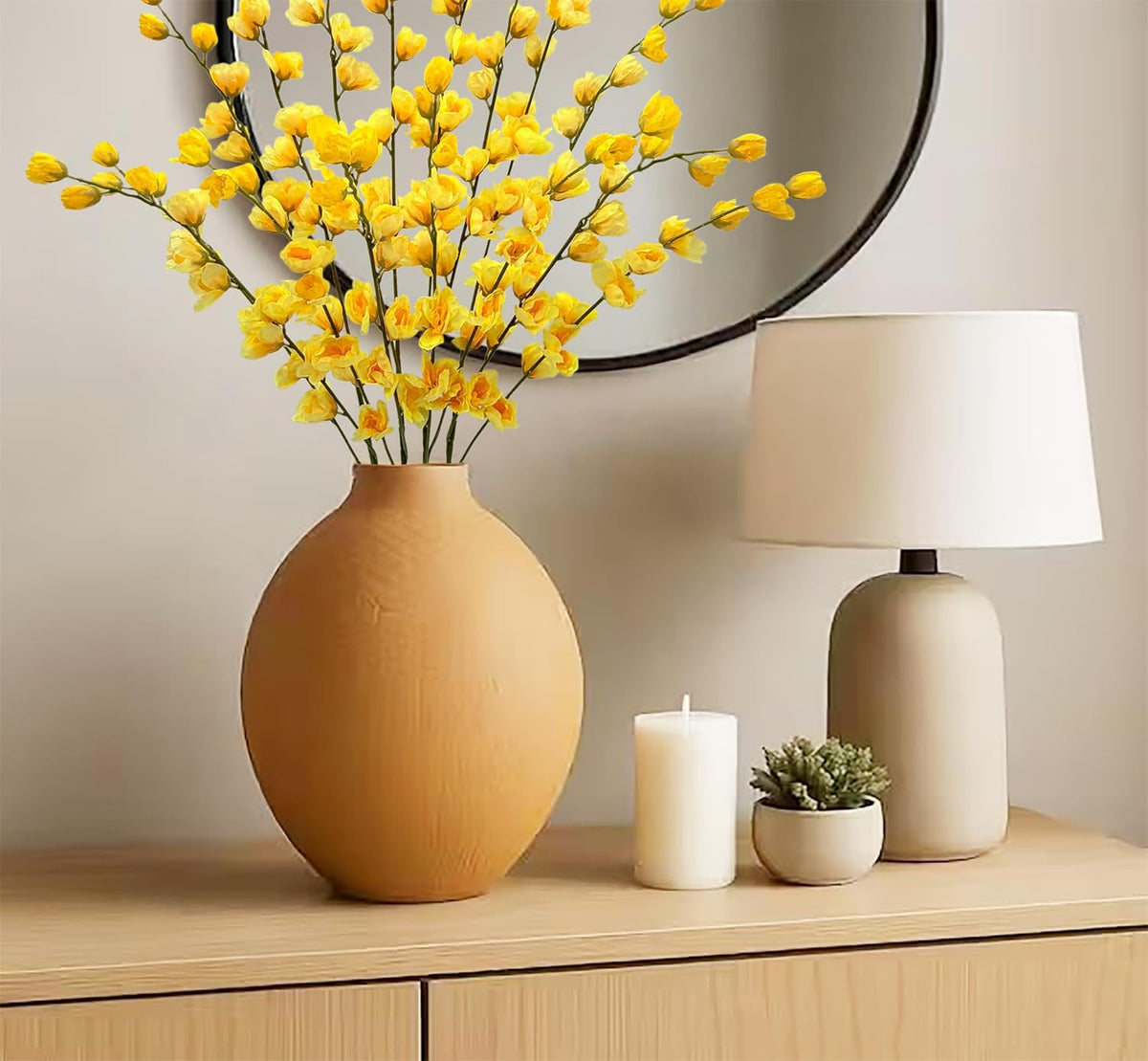 Artificial Forsythia Branches Fake Wildflowers White 41" Silk Flowers with Long Stems Faux Spring Flowers 4PCS for Tall Vase Home Table Wedding Graveyard Kitchen Office Decoration