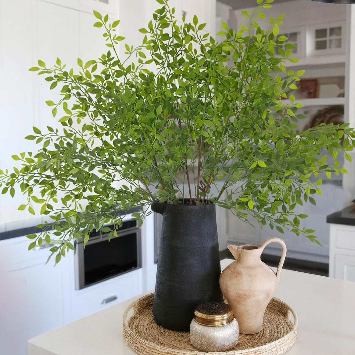 3 Pcs Faux Greenery Stems for Vase 43.3 inch Artificial Branches with Leaves Nandina Fake Plants Spring Stems for Vase Home Shop Garden Decoration