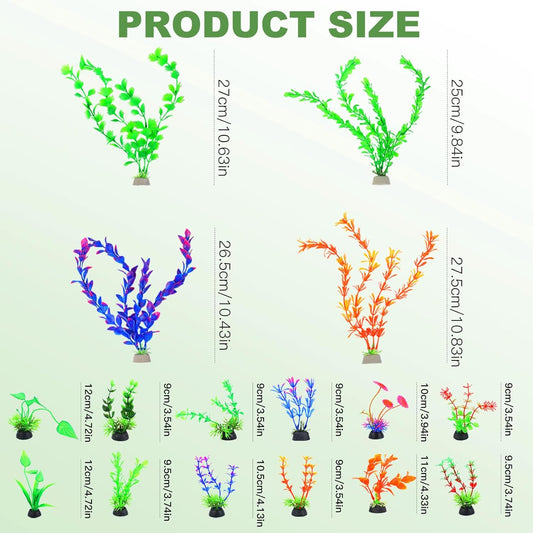 Aquarium Plants 16P, Plastic Fish Tank Plants, Different Types Artificial Decor Aquarium Artificial Plastic Plants, Turtle Goldfish Betta Fish Tank Decor Set, Fish Decor for Tank (Colorful)