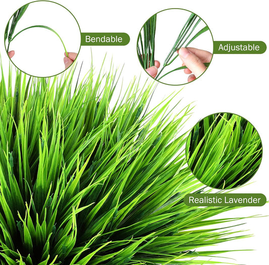 24 Bundles Faux Outdoor Plants, UV Resistant Artificial Fake Lavender Flowers with Monkey Grass for Outdoors, Realistic Faux Lavender Greenery Shrubs for Porch Yard Garden Window Box Home Decor