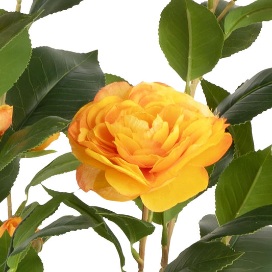 Artificial Camellia Tree 2 Pack - Realistic Camellia Plants in Pot with Orange Flowers, Lifelike Faux Greenery for Living Room, Patio, or Wedding, Orange