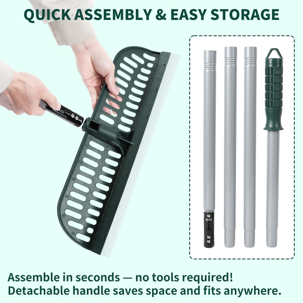 Artificial Turf Rake, 47" to 63" Adjustable Long Handle with 18" Wide Head – Turf Rake for Artificial Grass, Carpet, Lawn Sweeper, Pet Hair & Debris Remover