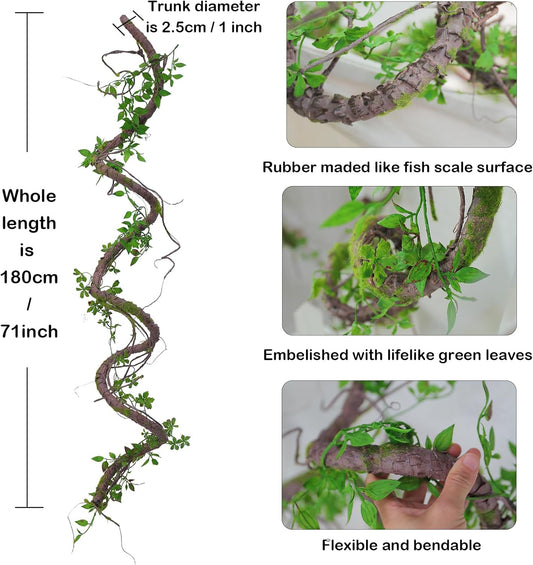 71 Inch Bendable Artificial Tree Vines Twine Branches Moss Greenery Plants Reptile Climbing Garland Twigs for Outdoor Camping Garden Wall Pipes Hanging Halloween Christmas Yules Decoration