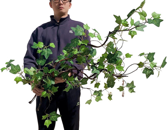 Artificial Rattan Tree Vines with Creeper Leaves Climbing Ivy Branches Grapevines UV Resistant Greenery Garland for Home Garden Landscape wall Hanging Climber Habitat Decor 43” (Green - Pack 4)