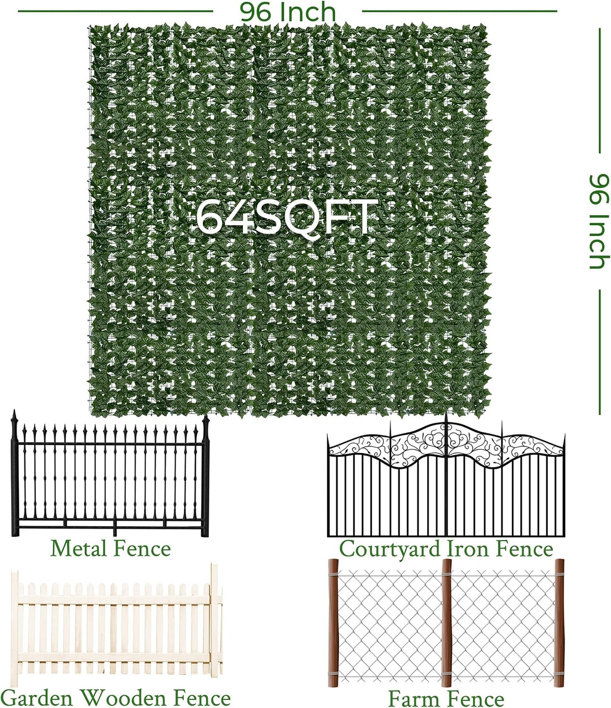 60"x128" (53.5 Sqft), Artificial Ivy Vine Privacy Fence Screen Roll